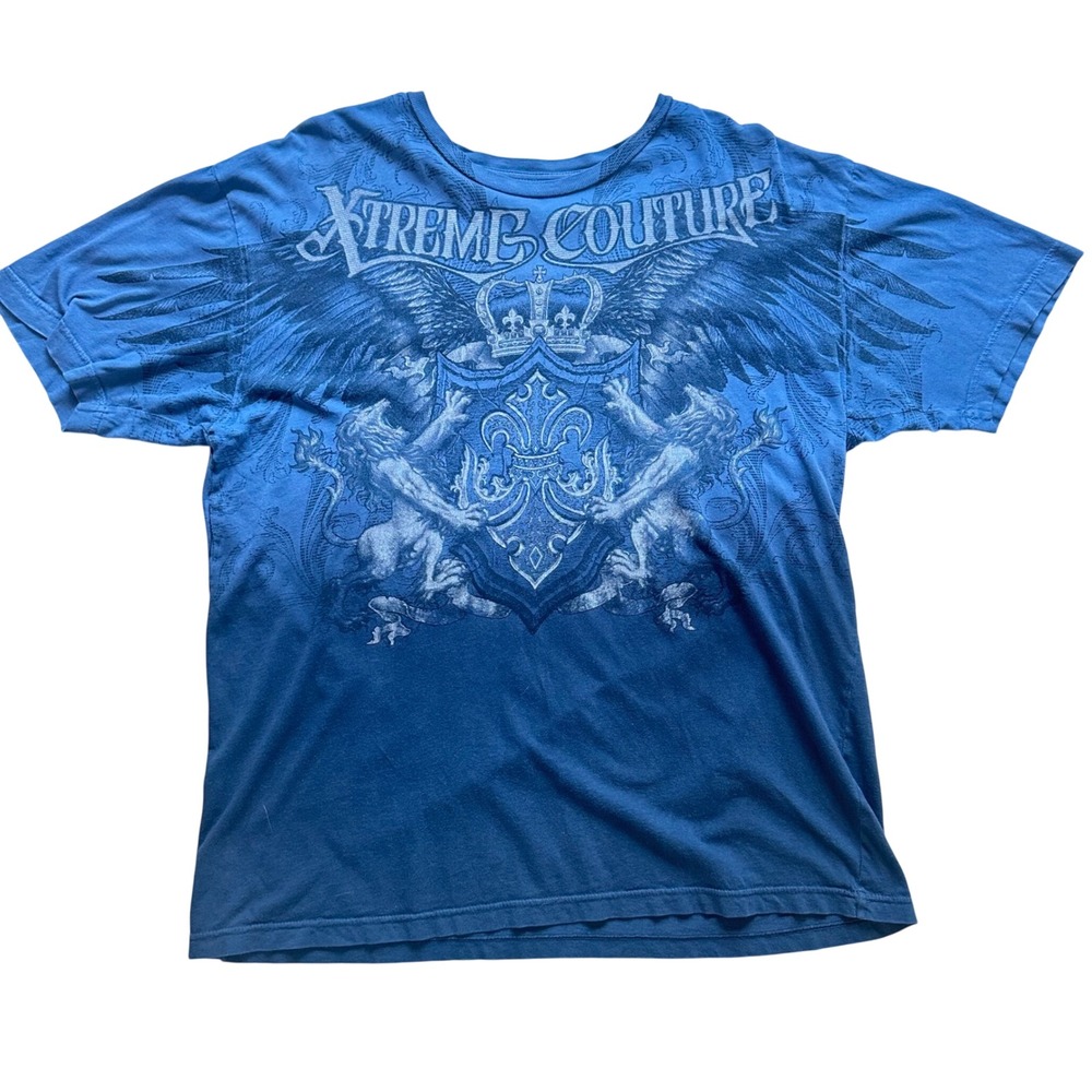 Vintage Y2K Xtreme Couture XL Blue Eagle Crest AOP MMA Grunge T Shirt